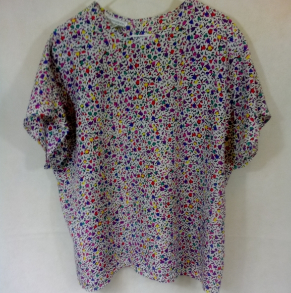 Impressions Tops - Vintage 80's SS Funky Multi Color Geo Shapes Pullover Crew Neck Blouse Top Shirt